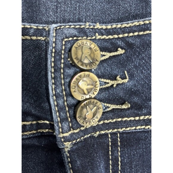 Playboy Women's Jeans Dark Wash Straight Leg Triple Button Size 13/14 (30)  Y2K - Picture 3 of 8